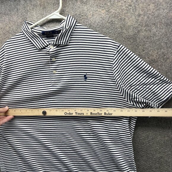Polo Ralph Lauren Polo Shirt Mens XL Navy White Stripe Classic Fit Cotton Logo - Picture 5 of 12